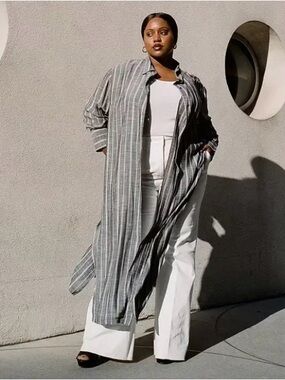 NEW Pari Passu Annie Button Up Striped Longline Tunic Duster Women's 3X, 24 $268